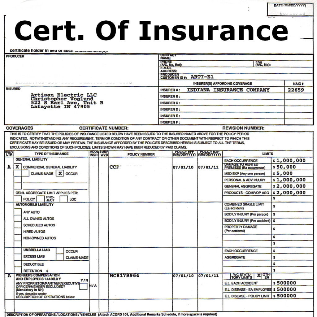 sample certificate of insurance terbaru