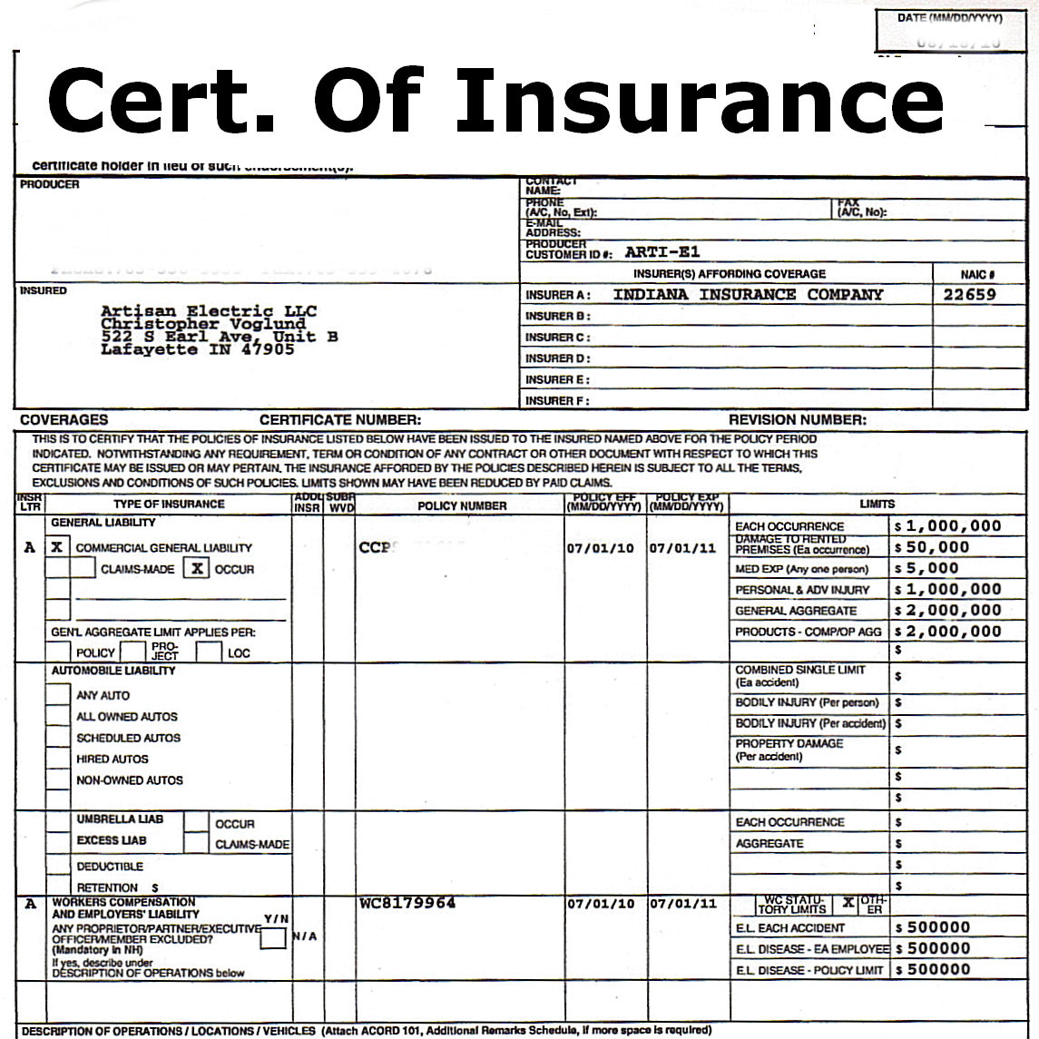 sample certificate of insurance terbaru