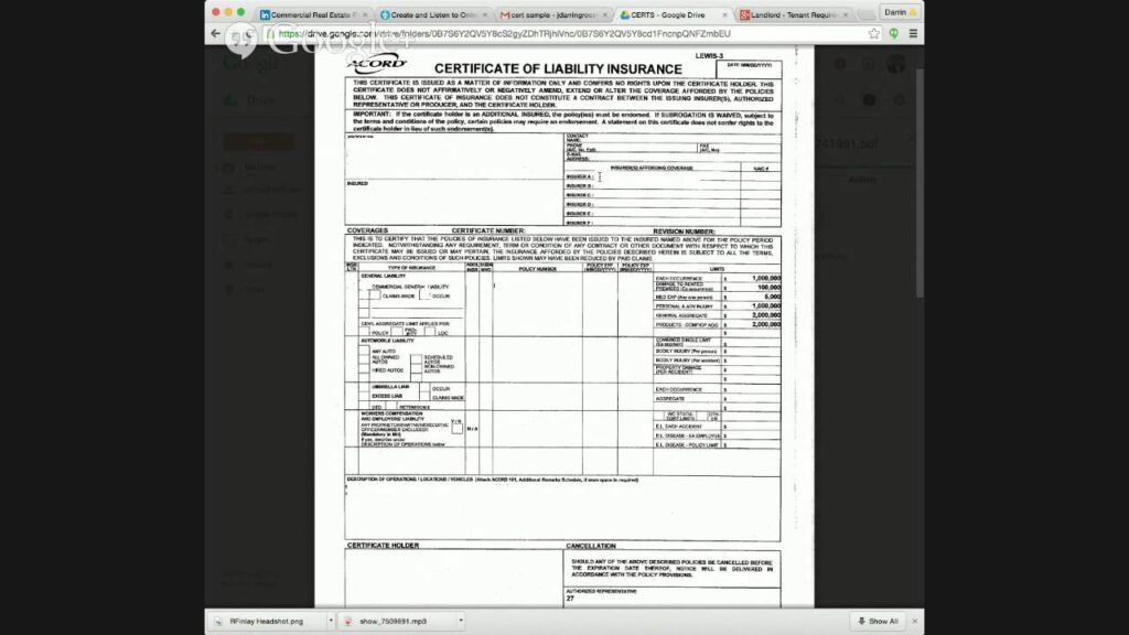 certificate of liabilty insurance terbaru